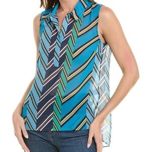 CAbi Ascot Blue Green Chevron Top  V Neck Sleeveless Tank Blouse